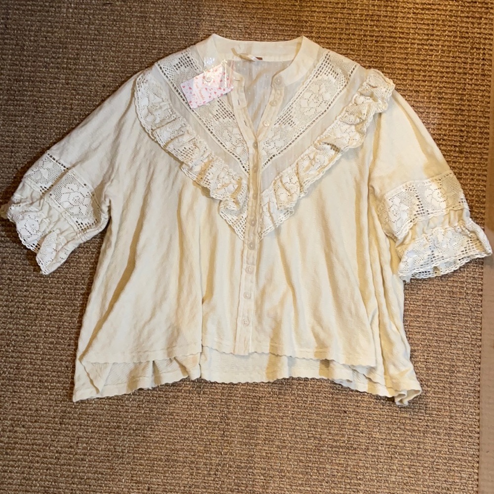 NWOT Free People Cream Lace Blouse Small